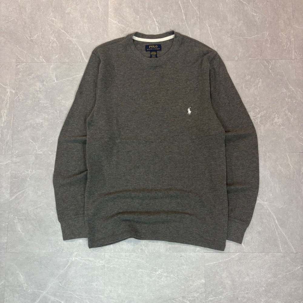 Polo Ralph Lauren Mens Waffle Knit Thermal Long Sleeve Shirt Grey Medium 3894